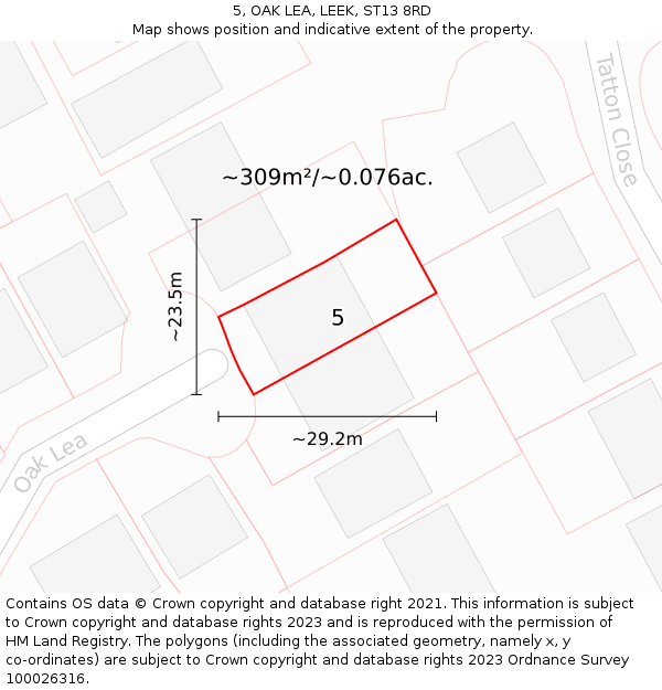 5, OAK LEA, LEEK, ST13 8RD: Plot and title map