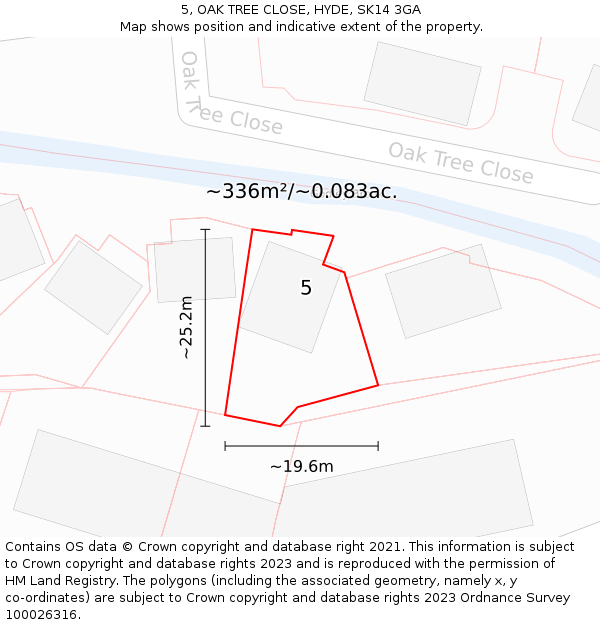 5, OAK TREE CLOSE, HYDE, SK14 3GA: Plot and title map