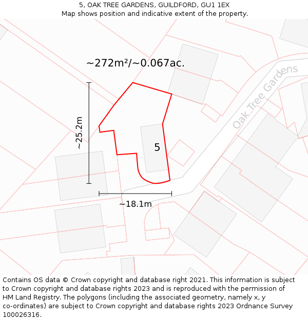 5, OAK TREE GARDENS, GUILDFORD, GU1 1EX: Plot and title map