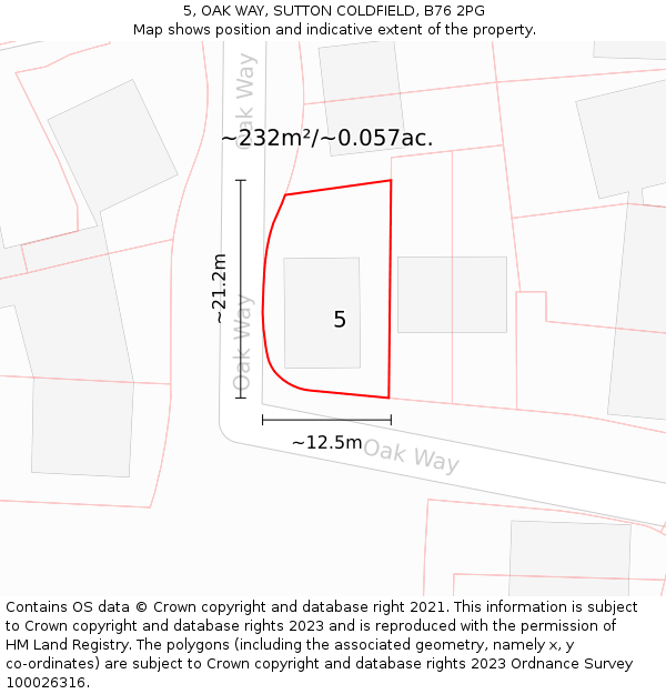 5, OAK WAY, SUTTON COLDFIELD, B76 2PG: Plot and title map