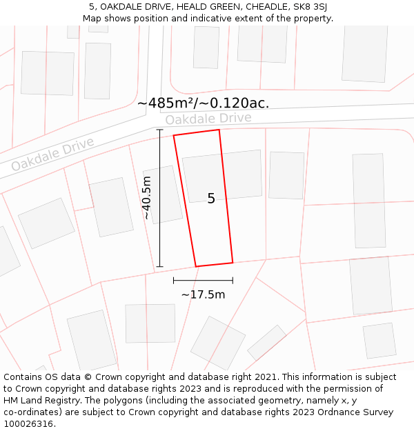 5, OAKDALE DRIVE, HEALD GREEN, CHEADLE, SK8 3SJ: Plot and title map