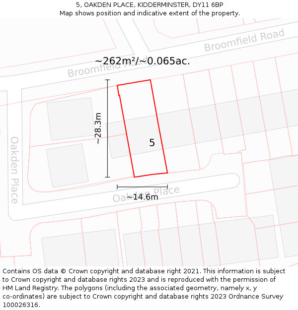 5, OAKDEN PLACE, KIDDERMINSTER, DY11 6BP: Plot and title map