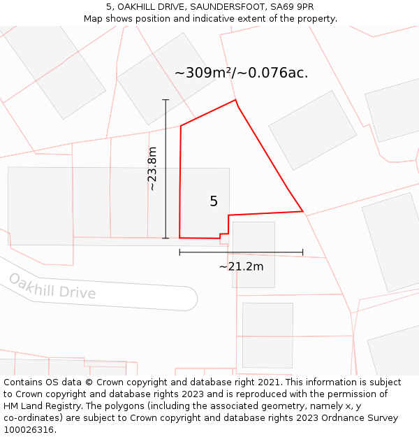 5, OAKHILL DRIVE, SAUNDERSFOOT, SA69 9PR: Plot and title map