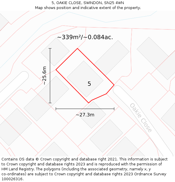 5, OAKIE CLOSE, SWINDON, SN25 4WN: Plot and title map