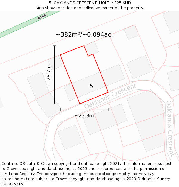 5, OAKLANDS CRESCENT, HOLT, NR25 6UD: Plot and title map