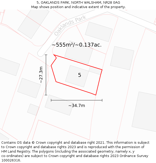 5, OAKLANDS PARK, NORTH WALSHAM, NR28 0AG: Plot and title map