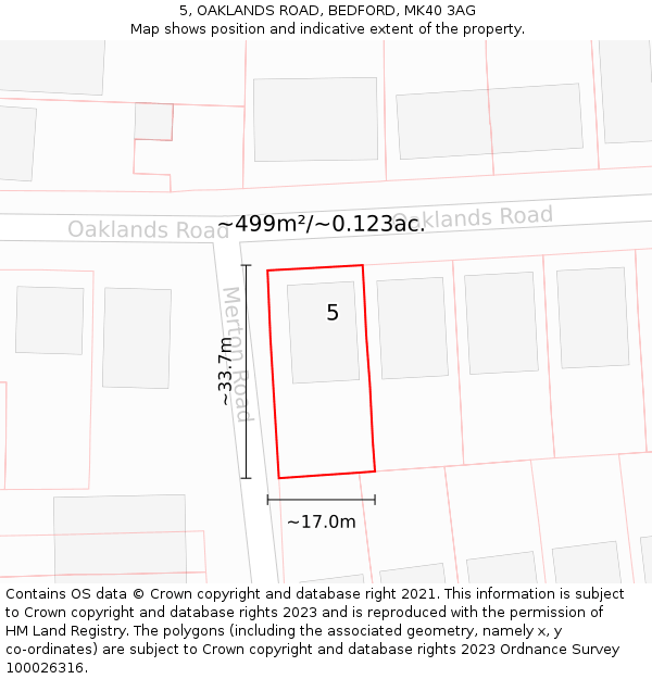 5, OAKLANDS ROAD, BEDFORD, MK40 3AG: Plot and title map