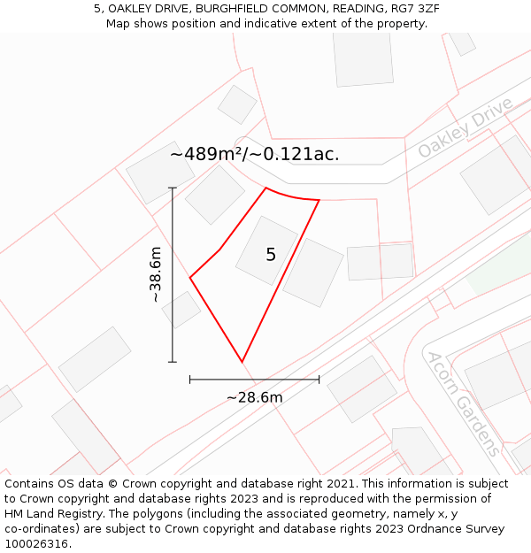 5, OAKLEY DRIVE, BURGHFIELD COMMON, READING, RG7 3ZF: Plot and title map