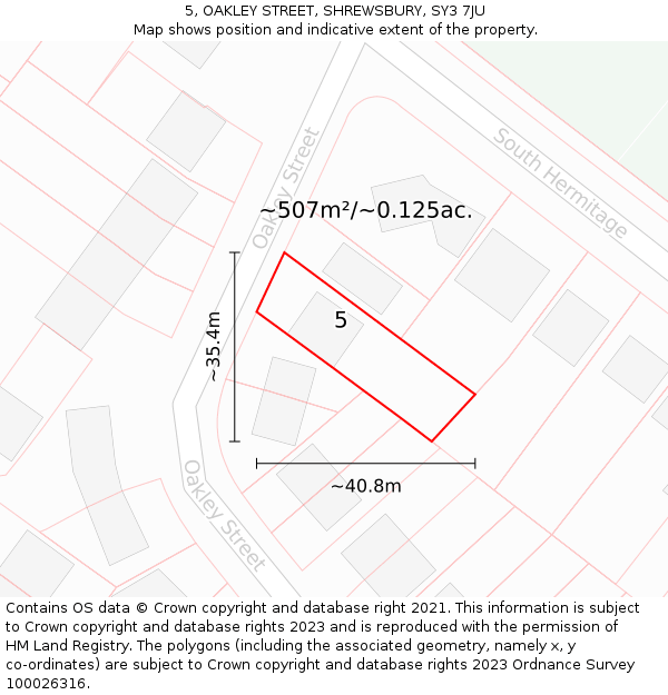 5, OAKLEY STREET, SHREWSBURY, SY3 7JU: Plot and title map