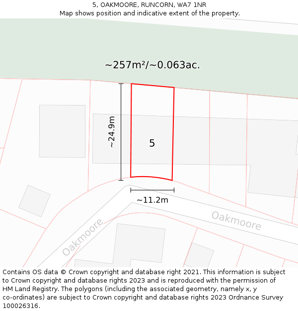 5, OAKMOORE, RUNCORN, WA7 1NR: Plot and title map