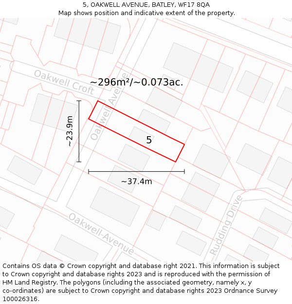 5, OAKWELL AVENUE, BATLEY, WF17 8QA: Plot and title map