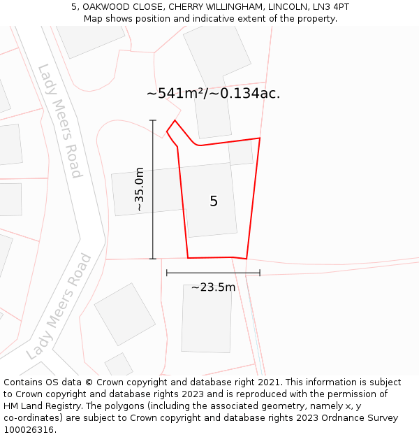 5, OAKWOOD CLOSE, CHERRY WILLINGHAM, LINCOLN, LN3 4PT: Plot and title map