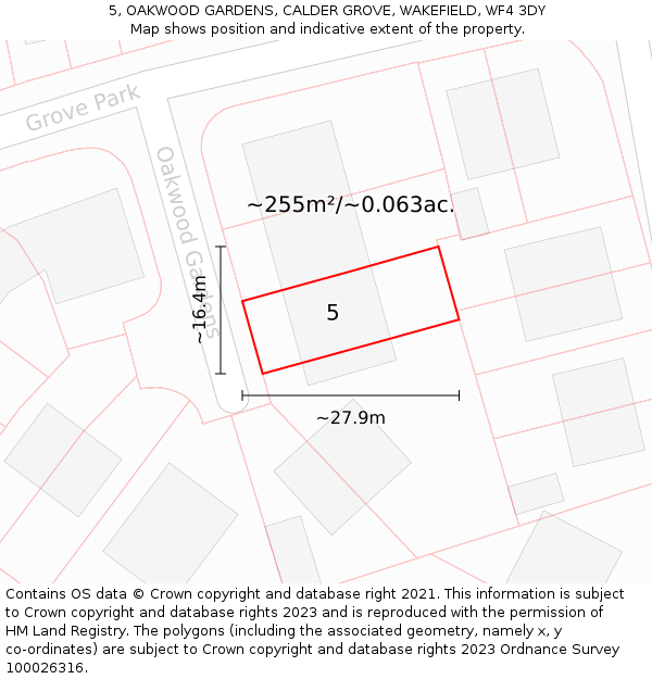 5, OAKWOOD GARDENS, CALDER GROVE, WAKEFIELD, WF4 3DY: Plot and title map