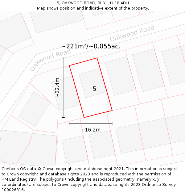 5, OAKWOOD ROAD, RHYL, LL18 4BH: Plot and title map