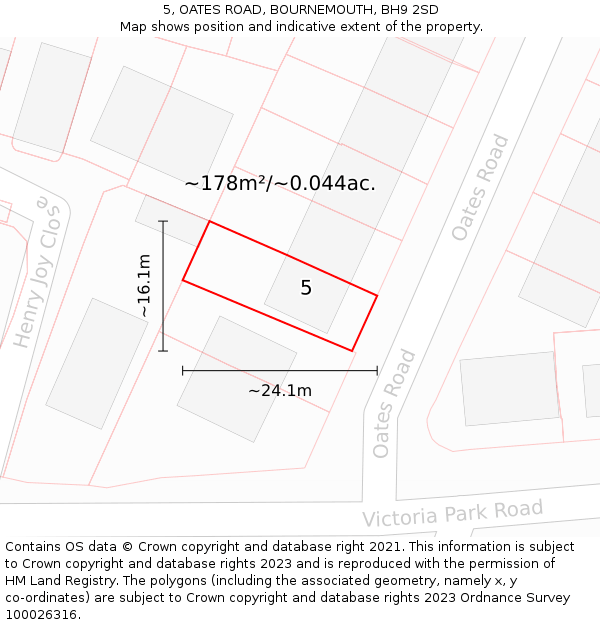 5, OATES ROAD, BOURNEMOUTH, BH9 2SD: Plot and title map