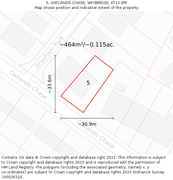 5, OATLANDS CHASE, WEYBRIDGE, KT13 9RF: Plot and title map
