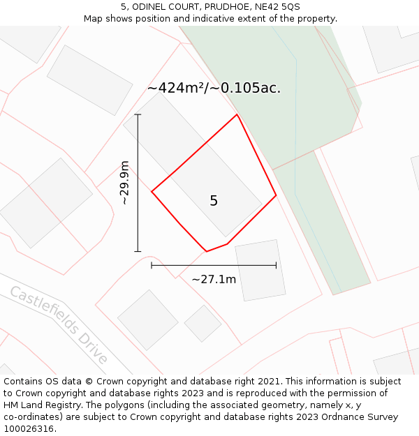 5, ODINEL COURT, PRUDHOE, NE42 5QS: Plot and title map