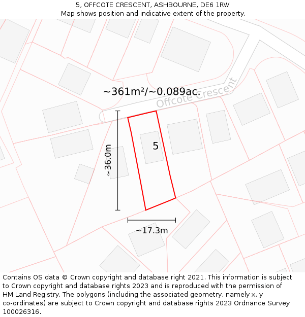 5, OFFCOTE CRESCENT, ASHBOURNE, DE6 1RW: Plot and title map