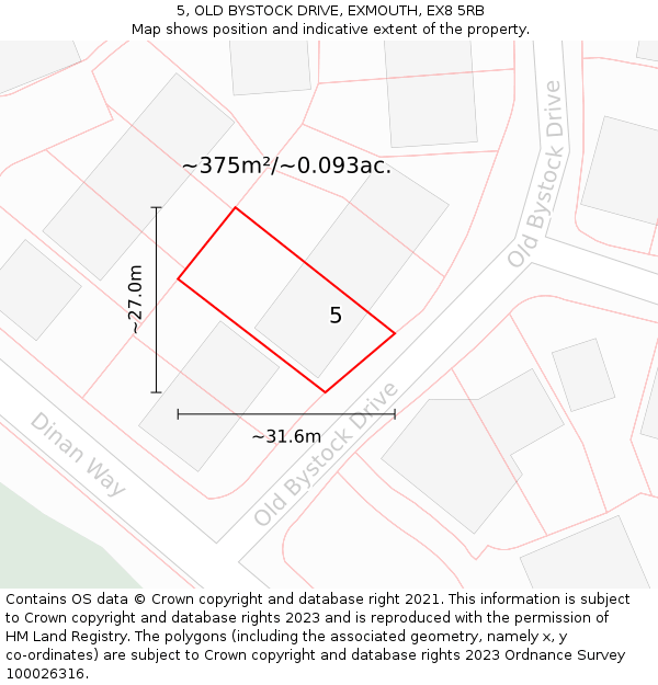 5, OLD BYSTOCK DRIVE, EXMOUTH, EX8 5RB: Plot and title map