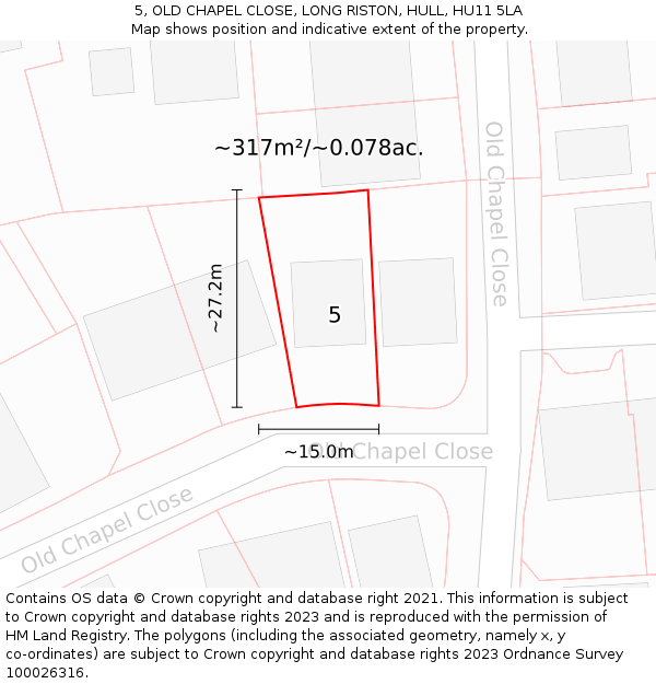 5, OLD CHAPEL CLOSE, LONG RISTON, HULL, HU11 5LA: Plot and title map