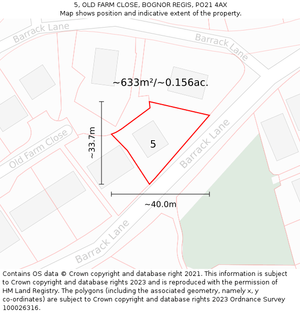 5, OLD FARM CLOSE, BOGNOR REGIS, PO21 4AX: Plot and title map