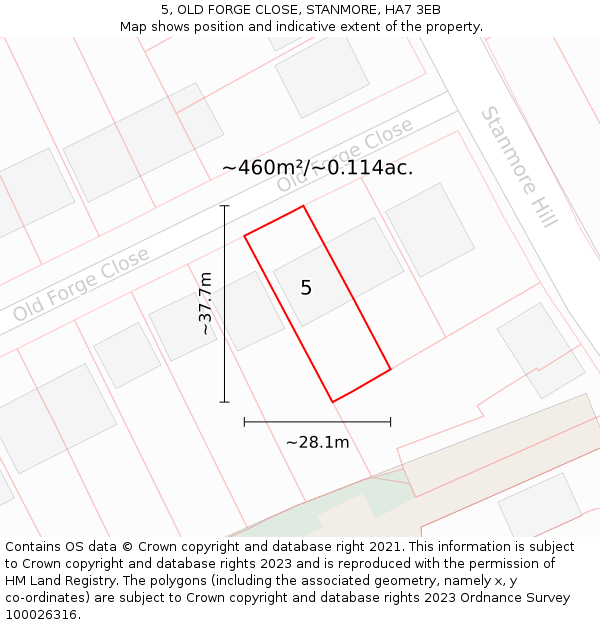 5, OLD FORGE CLOSE, STANMORE, HA7 3EB: Plot and title map