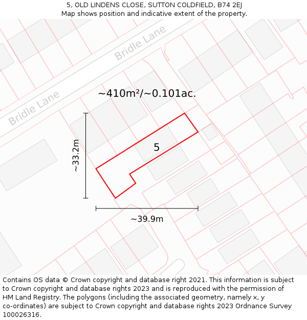 5, OLD LINDENS CLOSE, SUTTON COLDFIELD, B74 2EJ: Plot and title map