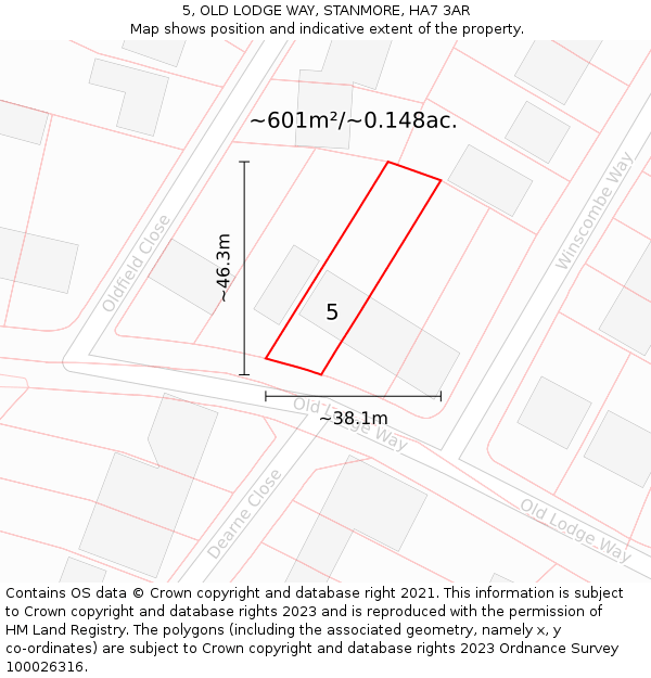 5, OLD LODGE WAY, STANMORE, HA7 3AR: Plot and title map