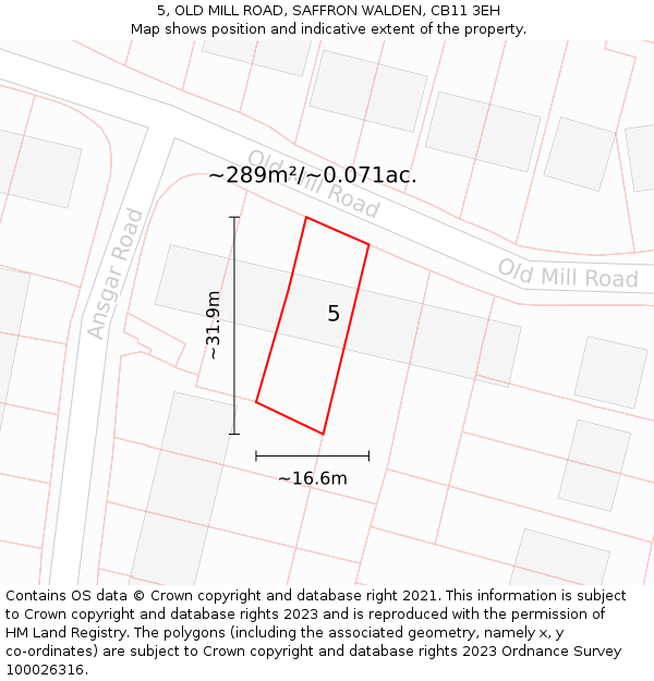 5, OLD MILL ROAD, SAFFRON WALDEN, CB11 3EH: Plot and title map