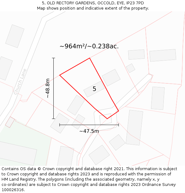 5, OLD RECTORY GARDENS, OCCOLD, EYE, IP23 7PD: Plot and title map