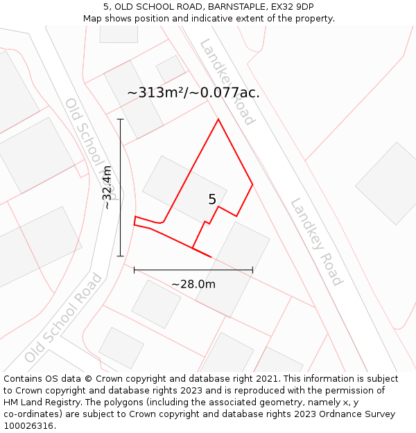 5, OLD SCHOOL ROAD, BARNSTAPLE, EX32 9DP: Plot and title map