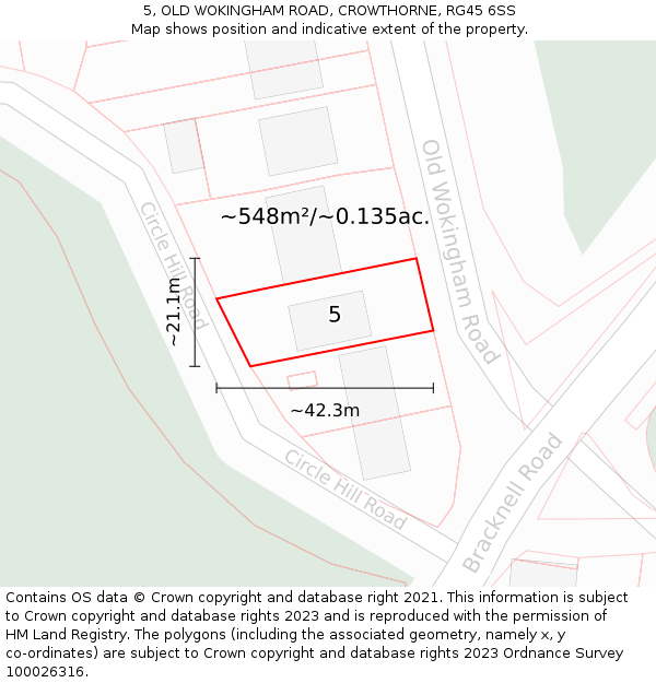 5, OLD WOKINGHAM ROAD, CROWTHORNE, RG45 6SS: Plot and title map