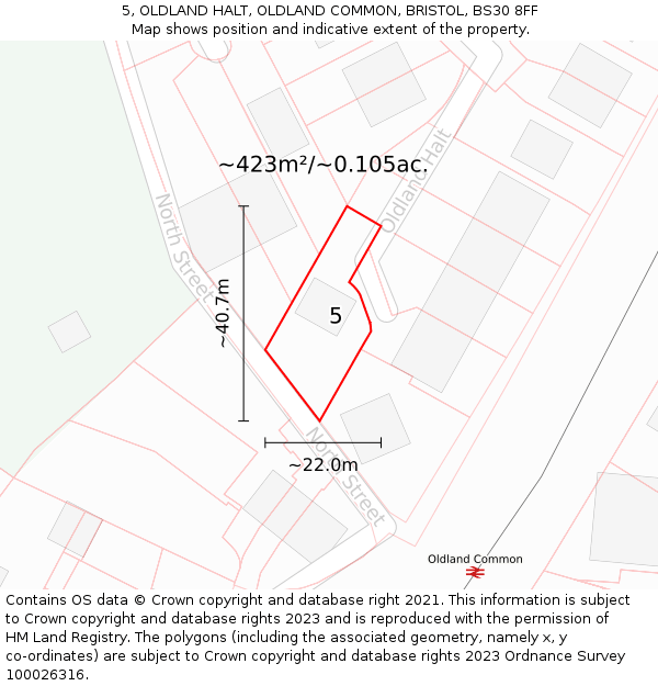 5, OLDLAND HALT, OLDLAND COMMON, BRISTOL, BS30 8FF: Plot and title map