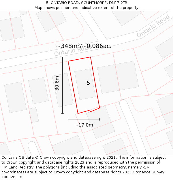 5, ONTARIO ROAD, SCUNTHORPE, DN17 2TR: Plot and title map