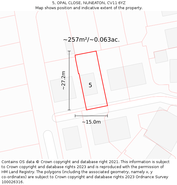 5, OPAL CLOSE, NUNEATON, CV11 6YZ: Plot and title map