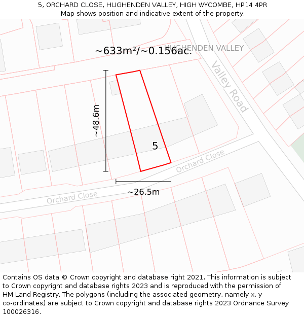 5, ORCHARD CLOSE, HUGHENDEN VALLEY, HIGH WYCOMBE, HP14 4PR: Plot and title map