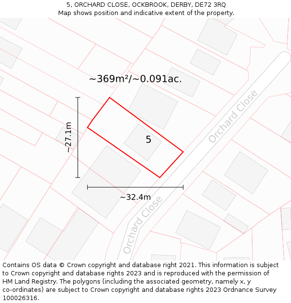 5, ORCHARD CLOSE, OCKBROOK, DERBY, DE72 3RQ: Plot and title map