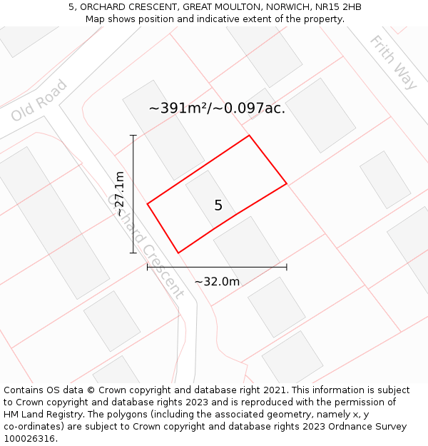 5, ORCHARD CRESCENT, GREAT MOULTON, NORWICH, NR15 2HB: Plot and title map