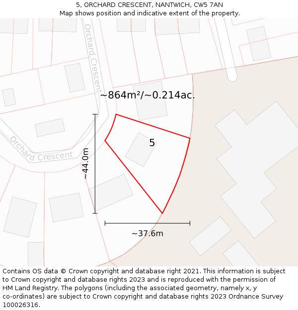 5, ORCHARD CRESCENT, NANTWICH, CW5 7AN: Plot and title map