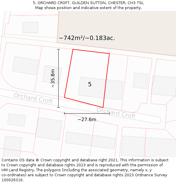 5, ORCHARD CROFT, GUILDEN SUTTON, CHESTER, CH3 7SL: Plot and title map