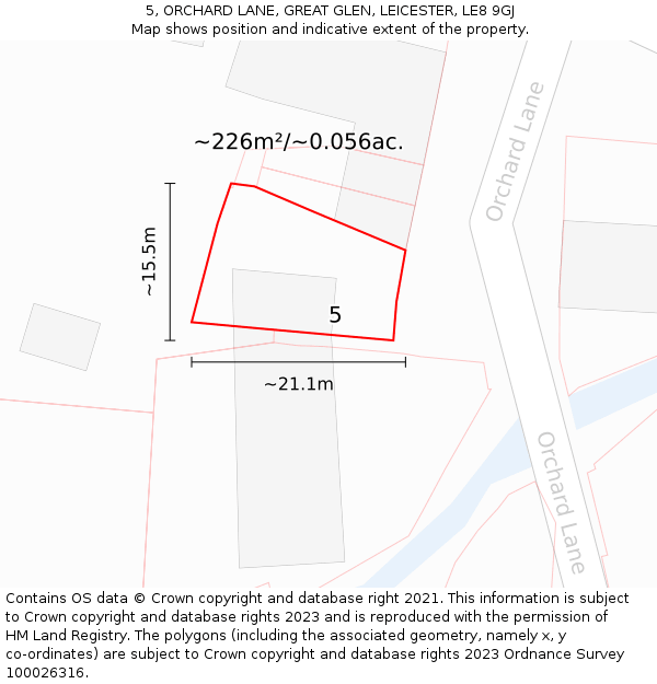 5, ORCHARD LANE, GREAT GLEN, LEICESTER, LE8 9GJ: Plot and title map