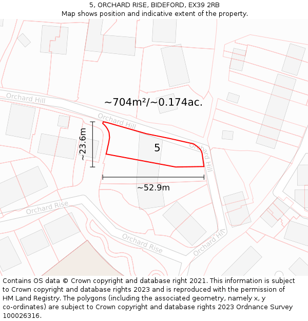 5, ORCHARD RISE, BIDEFORD, EX39 2RB: Plot and title map