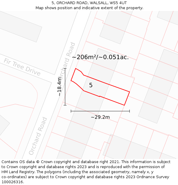 5, ORCHARD ROAD, WALSALL, WS5 4UT: Plot and title map