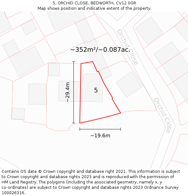 5, ORCHID CLOSE, BEDWORTH, CV12 0GR: Plot and title map