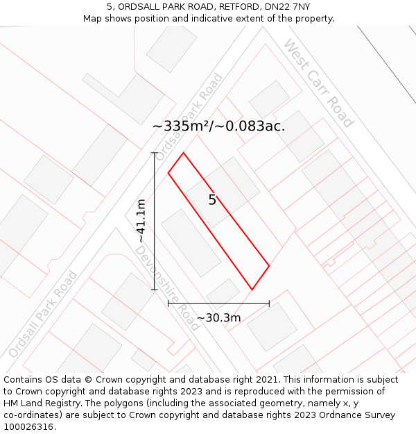 5, ORDSALL PARK ROAD, RETFORD, DN22 7NY: Plot and title map