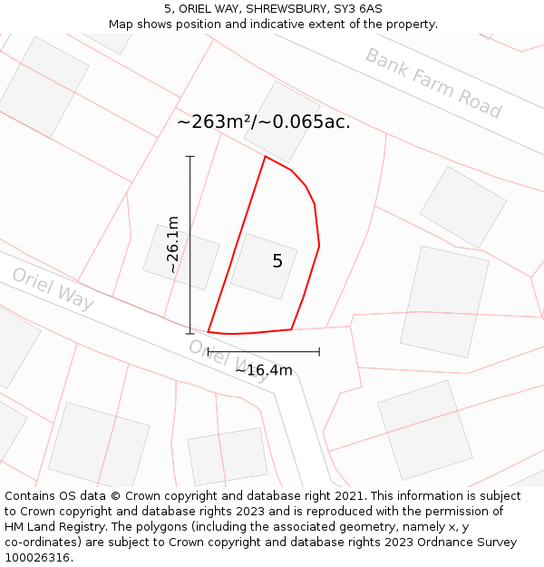 5, ORIEL WAY, SHREWSBURY, SY3 6AS: Plot and title map