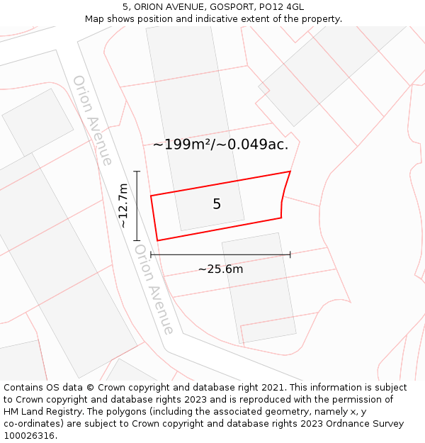 5, ORION AVENUE, GOSPORT, PO12 4GL: Plot and title map