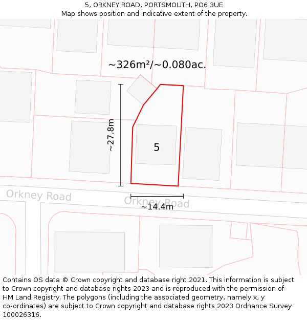 5, ORKNEY ROAD, PORTSMOUTH, PO6 3UE: Plot and title map