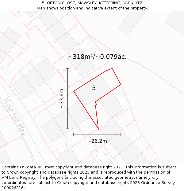 5, ORTON CLOSE, MAWSLEY, KETTERING, NN14 1TZ: Plot and title map