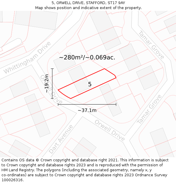 5, ORWELL DRIVE, STAFFORD, ST17 9AY: Plot and title map